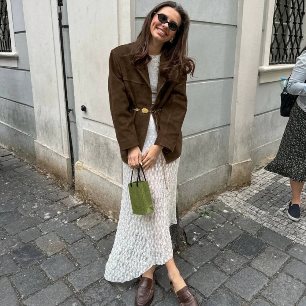 ZARA Women Casual Suede Blazer Fall Winter
